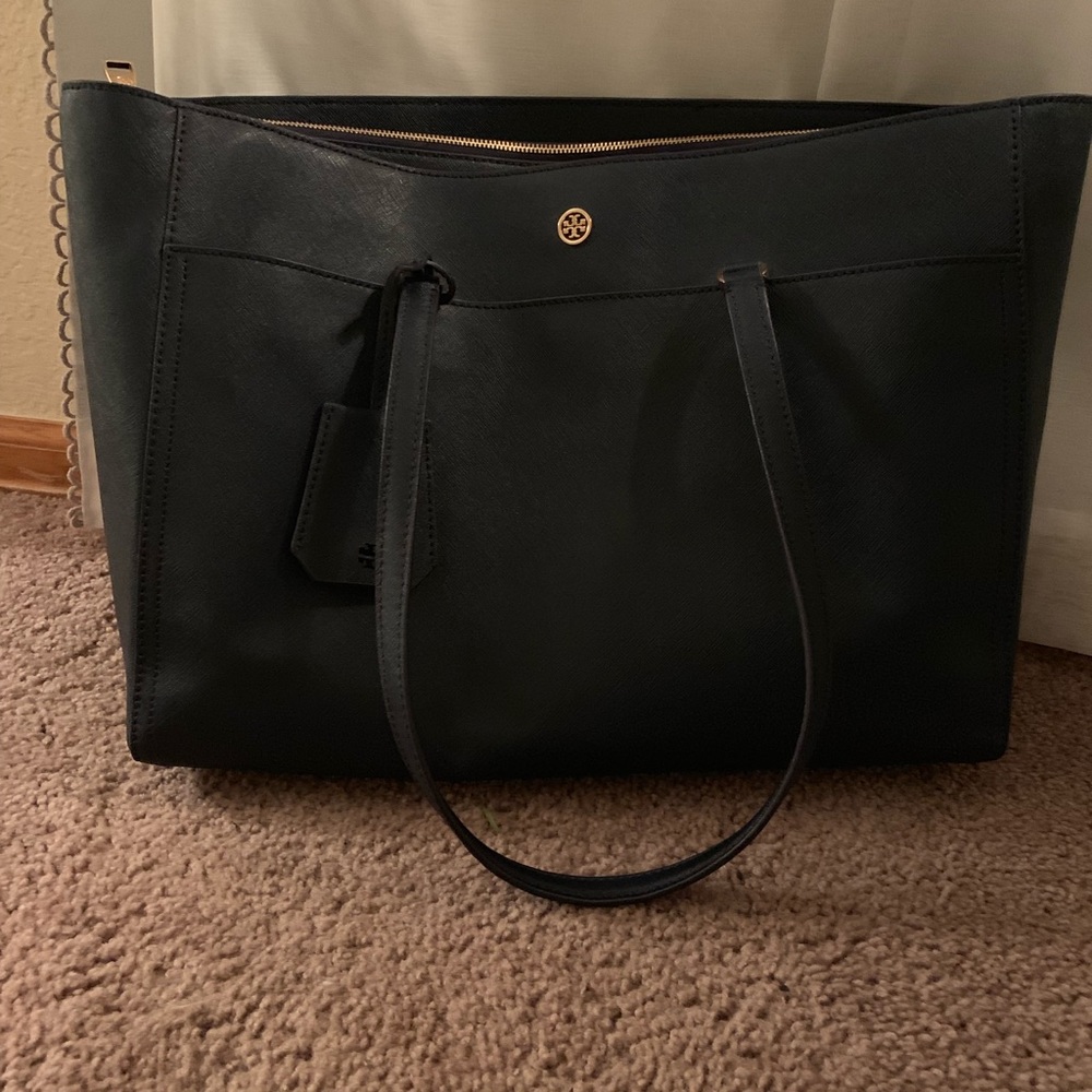 Navy Leather Tory Burch Laptop Bag